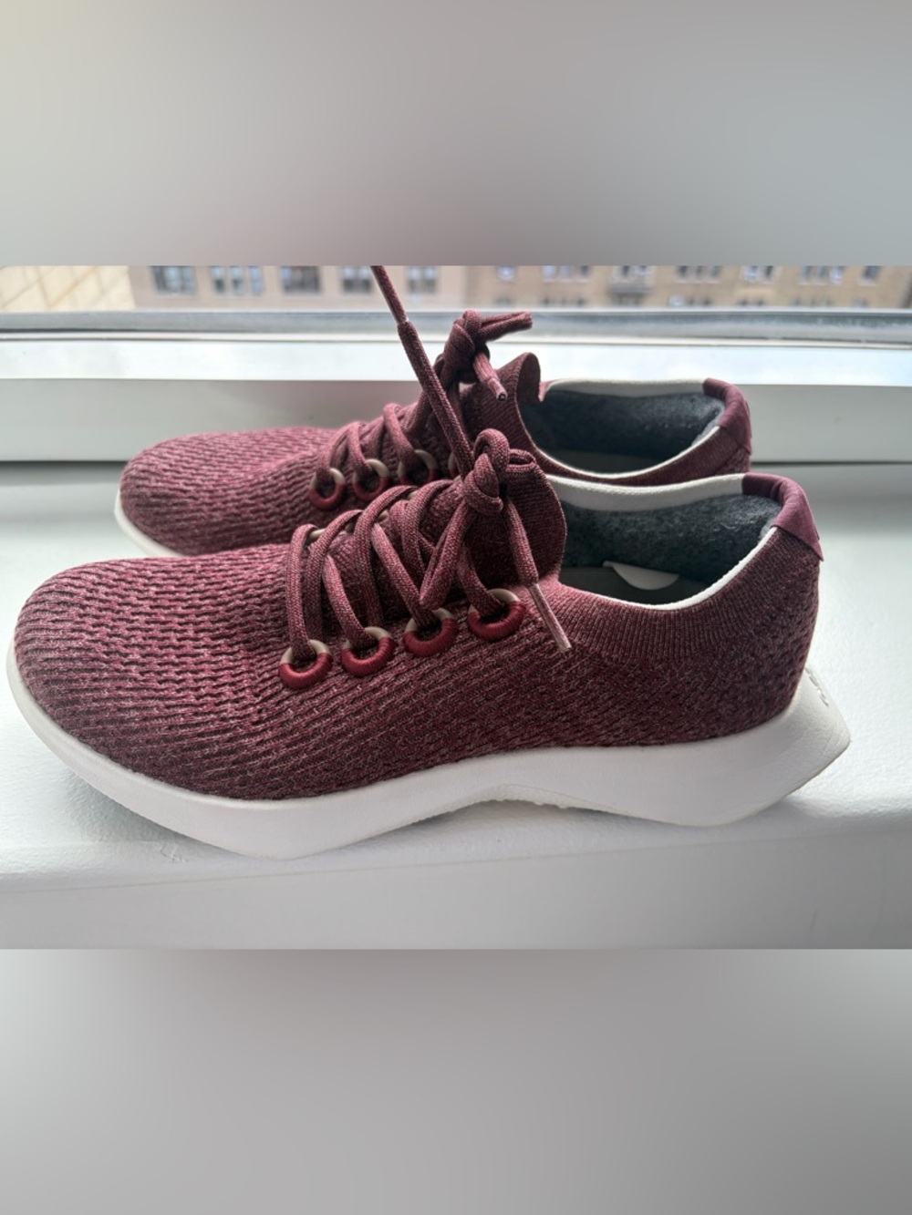 allbirds Women's Maroon Knit Runners with White Soles